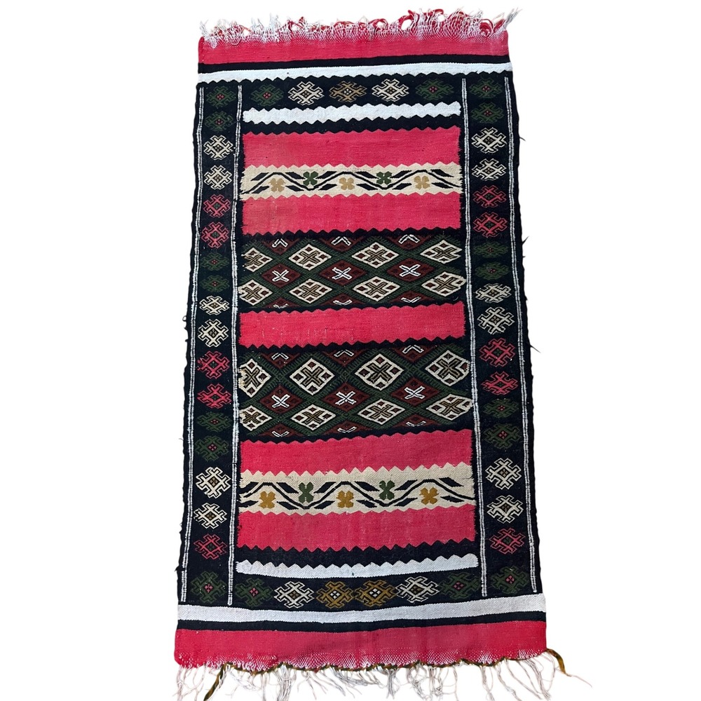 Vintage Turkish‎ Cicim Kilim Rug 5 x 2.5 Handwoven  Wool Tribal Accent  Rug READ